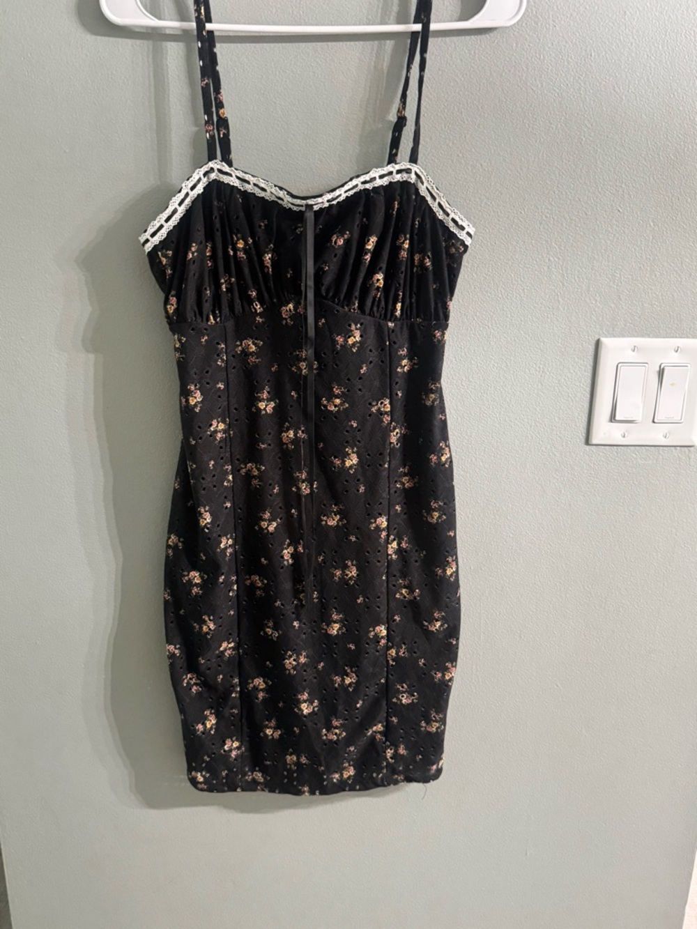Black Floral Lace-Trim Slip Dress